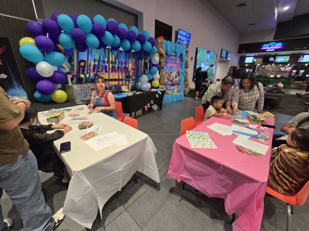 Big Screens, Big Hearts Crafts area at Forgotten Island Premiere